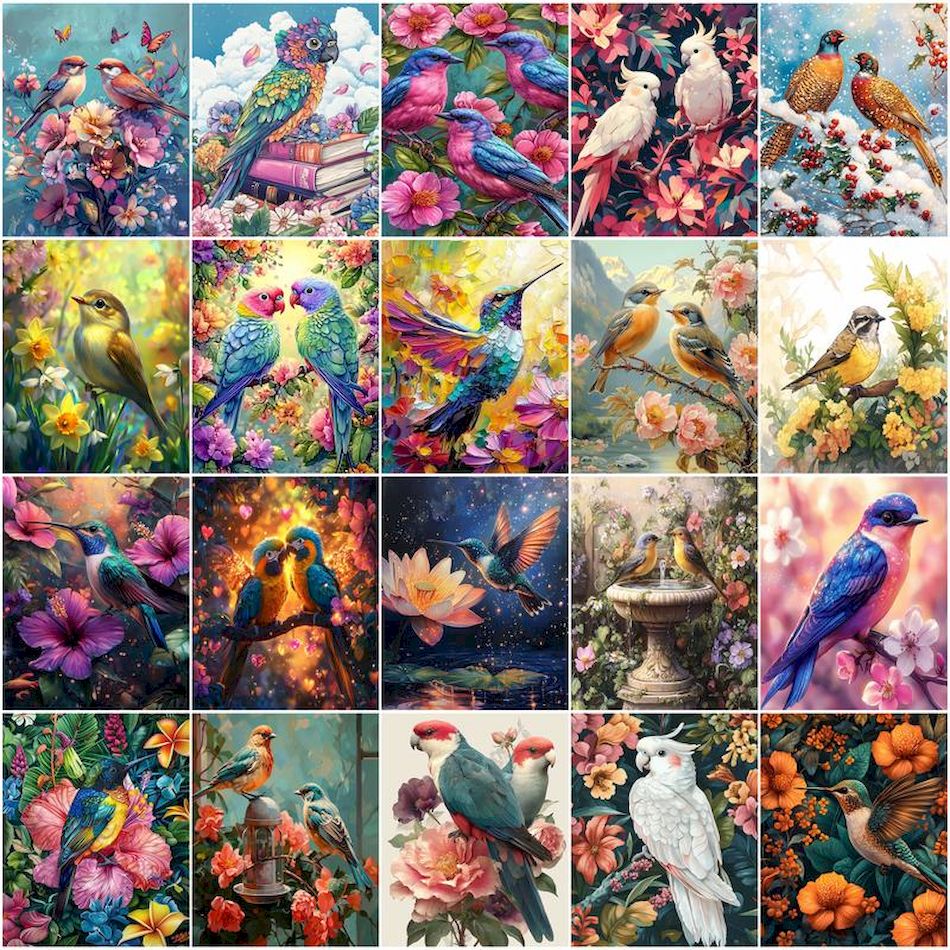 Art Craft Display - GATYZTORY ภาพวาดน้ํามันนกดอกไม้พุ่มไม้ของขวัญหัตถกรรมภาพศิลปะกรอบ Wall Art โมเดิร์นผ้าใบชุดวาดภาพ