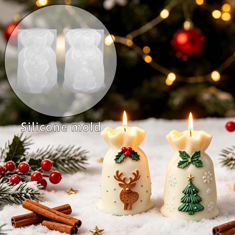 Art And Craft For Xmas - แม่พิมพ์ซิลิโคนถุงซานต้าแบบใช้ซ้ำได้ ดีไซน์ปล่อยง่าย: งานฝีมือตกแต่งบ้านสำหรับเทศกาลคริสต์มาส ทำเทียนแขวน DIY