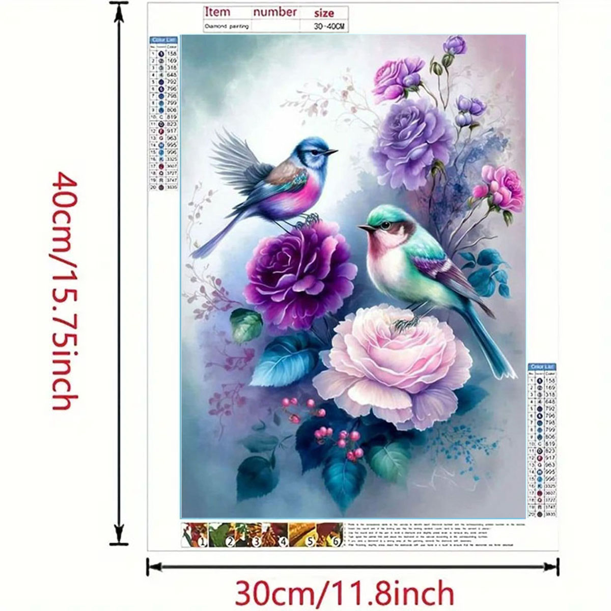 Art Craft Adult - ชุดภาพเพชรลายดอกไม้และเสียงนก 1 ชุด, งานศิลปะ DIY สำหรับผู้ใหญ่,